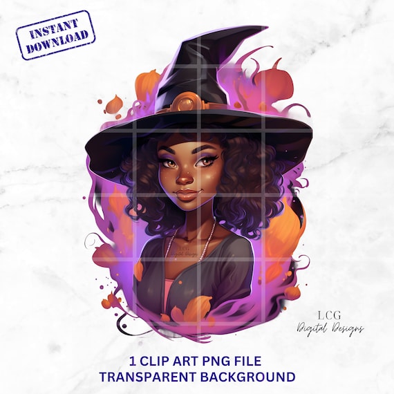 Spooky Vibes African American Pastel Halloween Clipart | High-Resolution Digital Art | Black Witch PNG | African American Witch PNG | Witchy