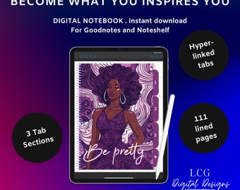 Afrocentric Digital Notebook with Tabs | 3 Sections, 35 Lined Pages Each | GoodNotes Compatible | Hyperlinked Notebook | African American