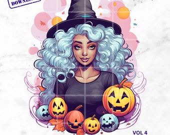 Pastel Witch Clipart | African American Pastel Halloween Clipart | High-Resolution Digital Art |Black Witch PNG | African American Witch PNG
