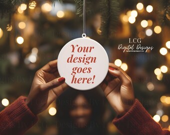 African American Christmas Ornament Mockup Blank White Round Ceramic Christmas Ornament Mockup Bundle Tree Ornament Mockup Christmas Mockups