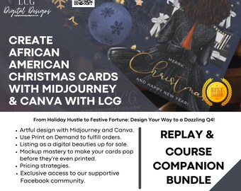 Christmas Card Making with Midjourney & Canva Designs By LCG Course Replay/Companion Bundle, Black Christmas Card Making, Afro Greeting Card