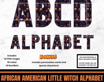 Afrocentric Halloween Doodle Alphabet, Witch Art, Black Witch Doodle Letters, Spooky Babe, Witchy, African American Witch PNG | Little Witch
