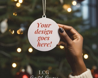 African American Christmas Ornament Mockup Blank White Round Ceramic Christmas Ornament Mockup Bundle Tree Ornament Mockup Christmas Mockups