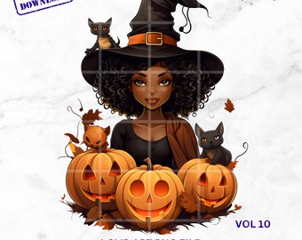 Black Witch PNG: African American Clipart for Crafters & Small Businesses, Pastel Halloween Clipart, High-Resolution Digital Art. Afro Witch