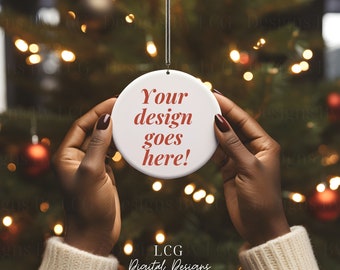 African American Christmas Ornament Mockup Blank White Round Ceramic Christmas Ornament Mockup Bundle Tree Ornament Mockup Christmas Mockups