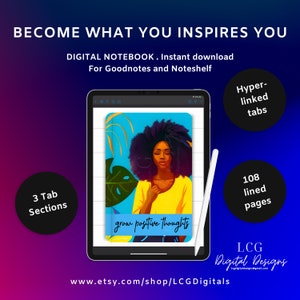 Afrocentric Digital Notebook with Tabs | 3 Sections, 35 Lined Pages Each | GoodNotes Compatible | Hyperlinked Notebook | African American