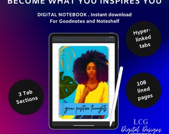 Afrocentric Digital Notebook with Tabs | 3 Sections, 35 Lined Pages Each | GoodNotes Compatible | Hyperlinked Notebook | African American