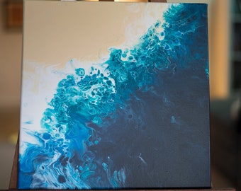 Tiny Ocean Shore - Acrylic Pour on Canvas