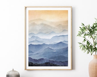 Sea of Mountains | Blue Ridge Parkway | Blue Ridge Mountains Art | Appalachian Mountain | Watercolor Painting | Mountain Wall Art | North