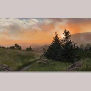 Sunrise on Roan Mountain" | Appalachian Mountains Panoramic Landscape | Oil Painting Print | Nature Lovers Gift | North Carolina Mountains