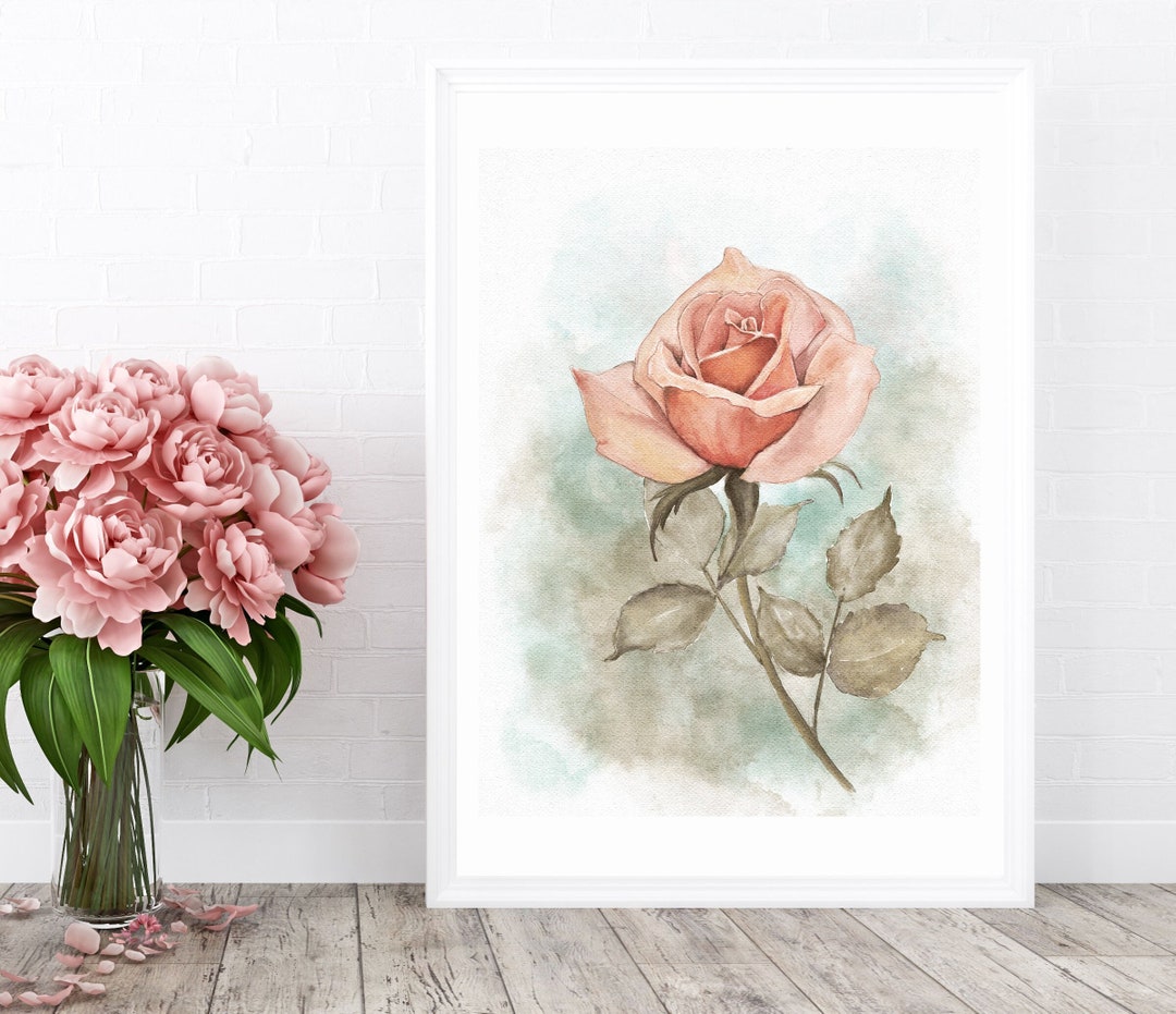 Pink Rose Watercolor Painting | Flower Art | Gift for Mom - Etsy