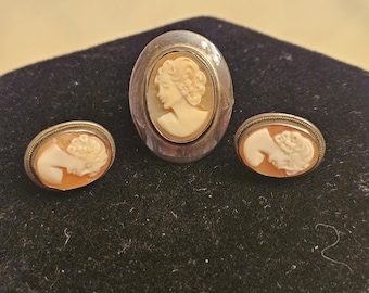 Vintage Sterling Silver Cameo Set