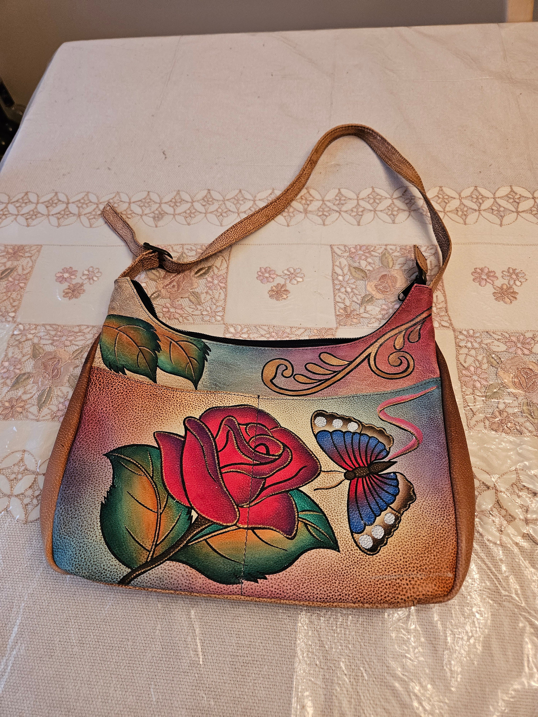 Anna by Anuschka Playful Dolphin Hand-Painted Leather Dome Crossbody Bag, Best Price and Reviews