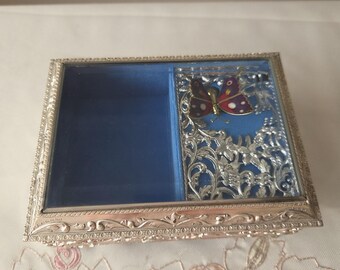 Vintage Music Box Center "The Wind Beneath My Wings" Silver and Butterfly Music Box