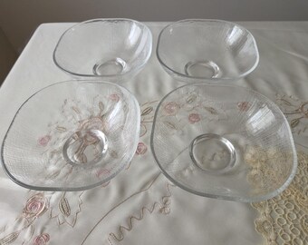 Vintage Glass Footed Textured Bowls Set of 4