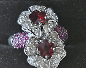 Sterling Silver Garnet and Diamond Ring