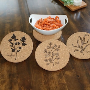 Garden Herbs Themed Trivet Set of 3 Designs