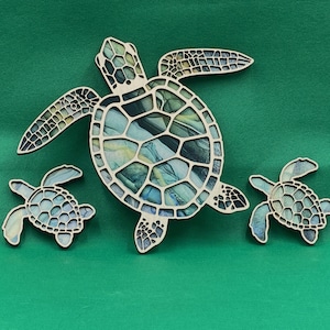 Dual Layer Wood Sea Turtle Family Wall Art - Home/Bath/Nursery Decor, Sea Life