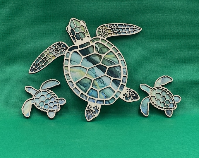 Sea Turtle Family Layered Wood Wall Decor - Set of 3 - Etsy