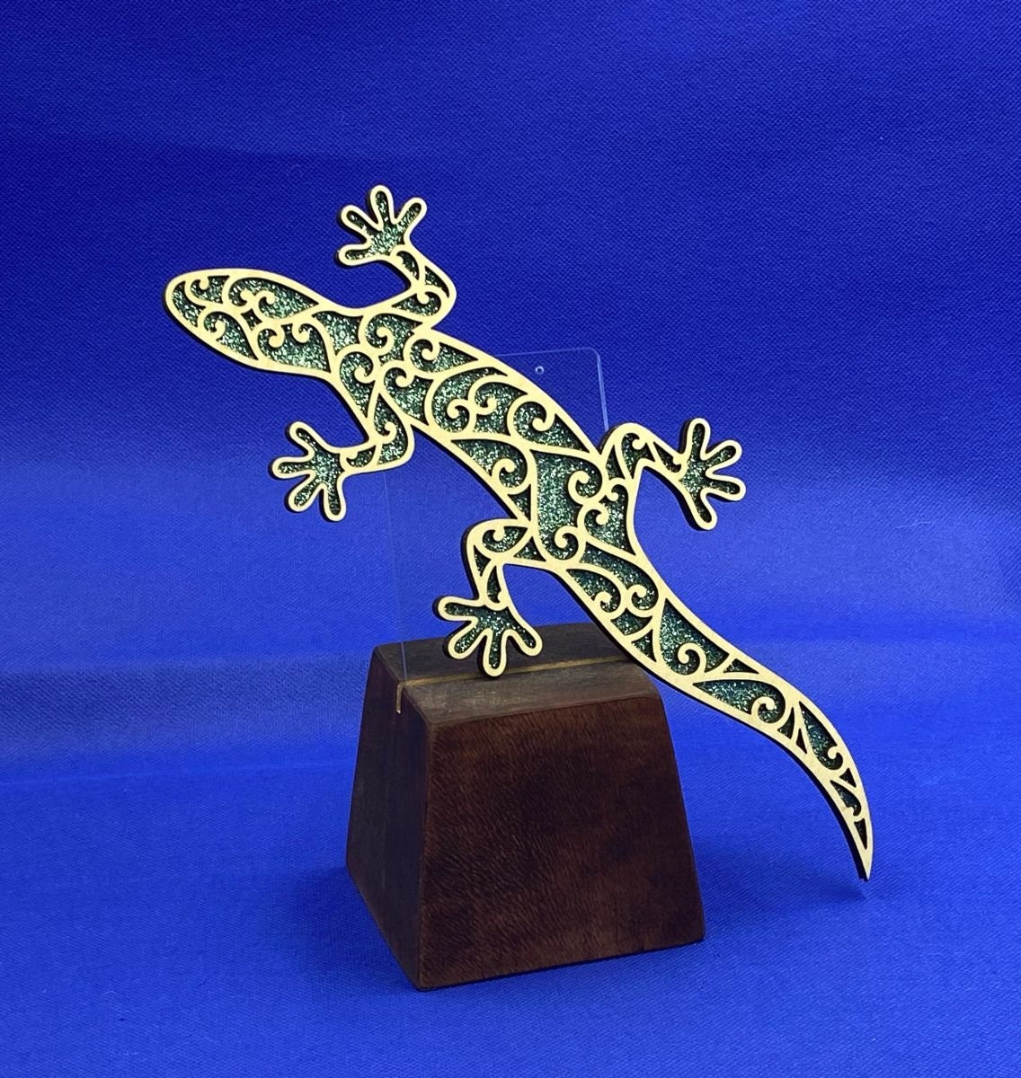 Birch Wood and Green Glitter Gecko Wall Hanging, Nursery