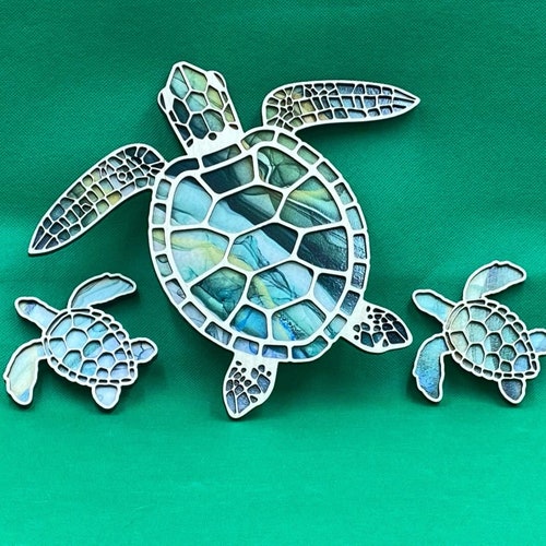 Sea Turtle Family Sea Turtle Wall Art Set of 3 Turtles Wall Etsy