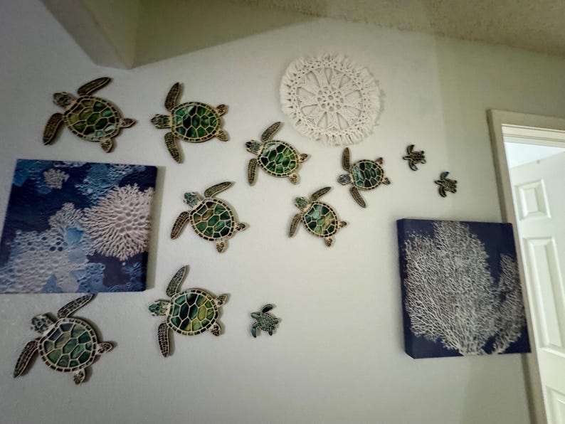 Decoración de pared de madera en capas con diseño de familia de tortugas marinas - Juego de 3 imagen 5