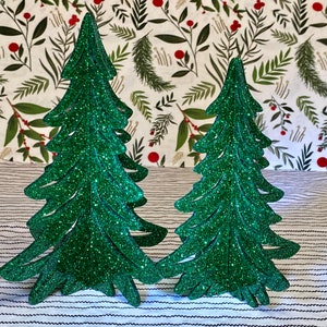 Green Glitter Acrylic Christmas Tree Set: Holiday Tabletop Decoration
