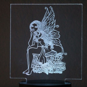 Seated Fairy Engraved Acrylic LED Night Light - Decorative Lamp