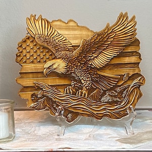 Engraved Eagle and American Flag Wall Hanging, Nation Pride, Patriotic Eagle