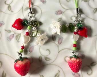 Cottagecore Strawberry Flower Phone Charm