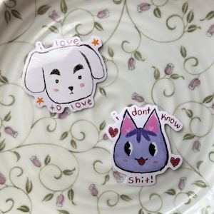 ACNH Dog and Cat Anime Cartoon Character Silly and Sentimental Stickers