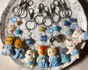Calico Baby Critter Cottagecore Beaded Keychains | Blue edition