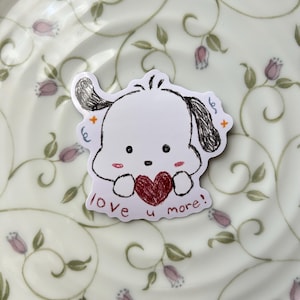 Wholesome White Anime Dog Holding Heart Sticker, Love u More!