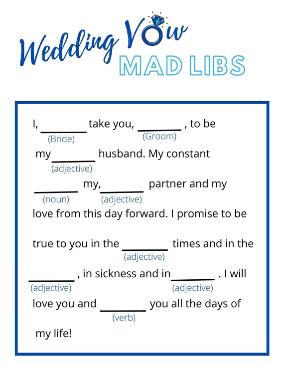 Wedding Vow Mad Libs Printable Bridal Shower Game Instant | Etsy
