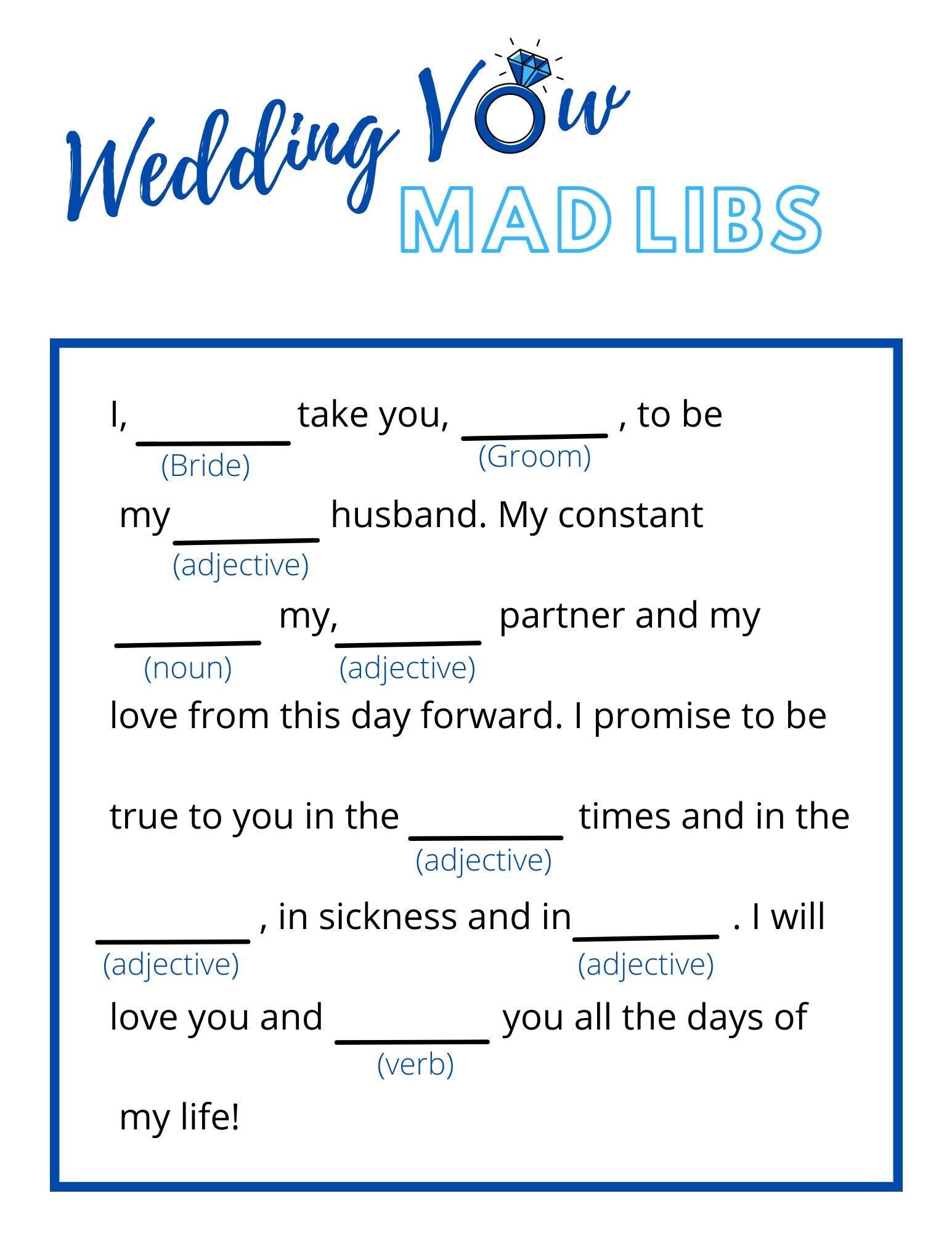 Wedding Vow Mad Libs Printable Bridal Shower Game Instant Download Etsy Wedding Vow Mad Libs Printable Bridal Shower Game Instant Download Etsy