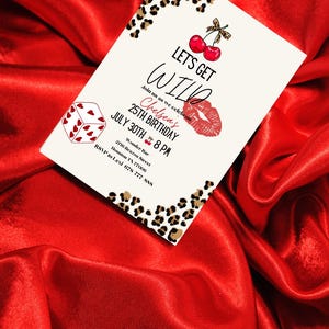"Geburtstagseinladung ""Cherry & Cheetah""." Bezauberndes Tier-Druck-Geburtstags-Dinner-Party einladen | Digitale Einladung Bild 2