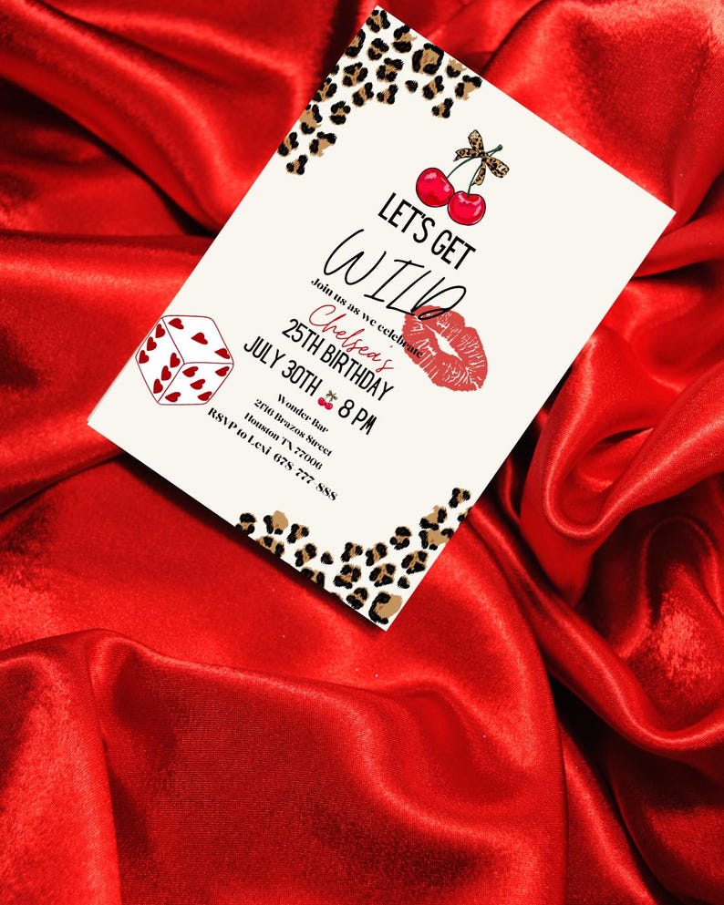 "Geburtstagseinladung ""Cherry & Cheetah""." Bezauberndes Tier-Druck-Geburtstags-Dinner-Party einladen | Digitale Einladung Bild 2