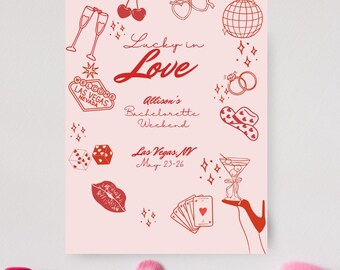 Vegas Bachelorette Invitation, Lucky in Love Weekend Itinerary
