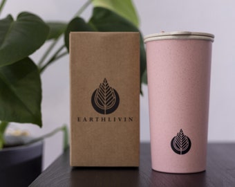 Earthivin Reusable Coffee Cup with Lid – 400 ML Travel Mug Made of Eco-Friendly Wheat Straw + PP for Hot and Cold Drinks