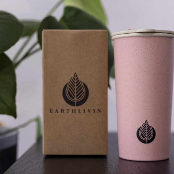 Earthivin herbruikbare koffiekop met deksel – 400 ml reismok van milieuvriendelijk tarwestro + PP voor warme en koude dranken