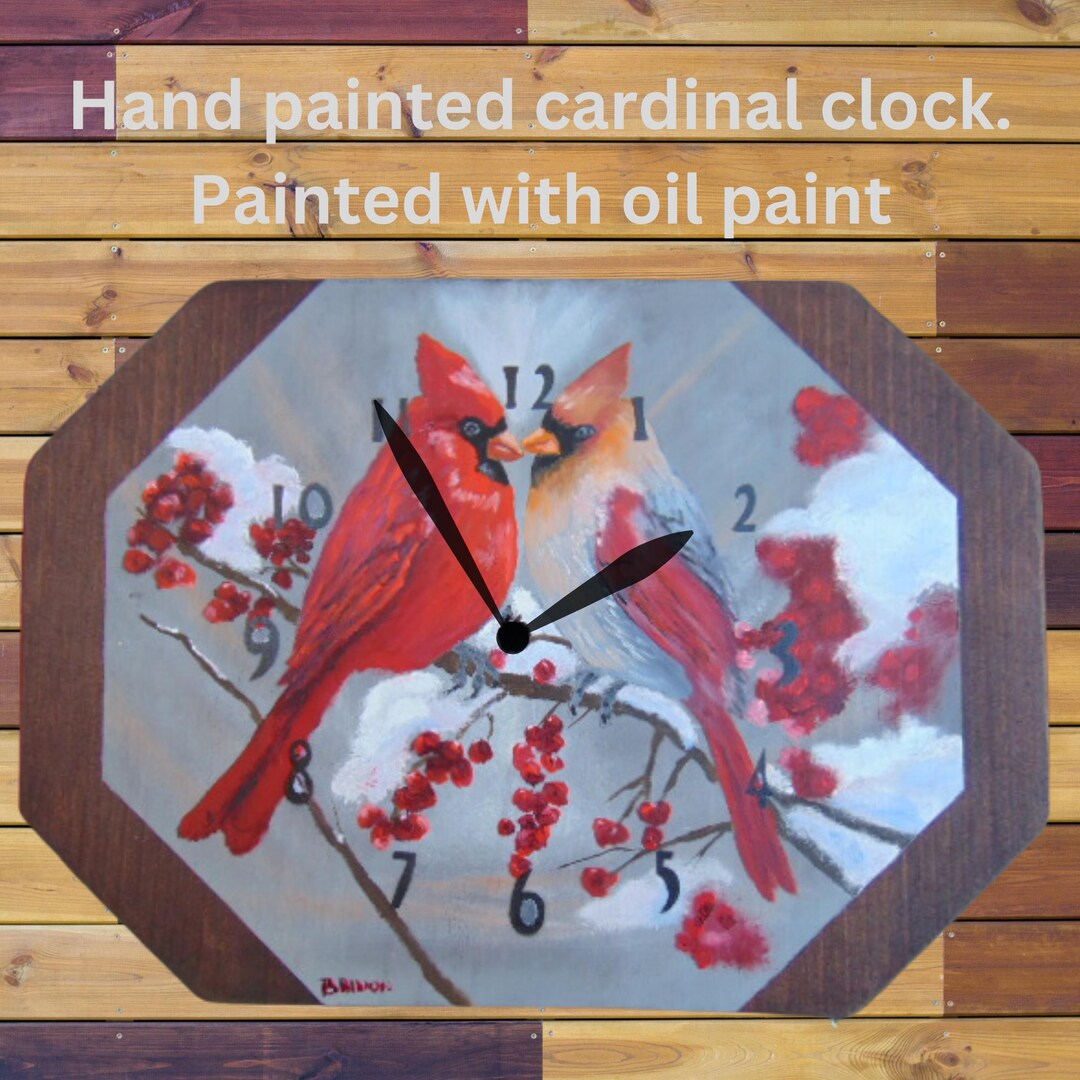 Winter Cardinals Hand Painted Clock. Handmade Christmas Gift - Etsy