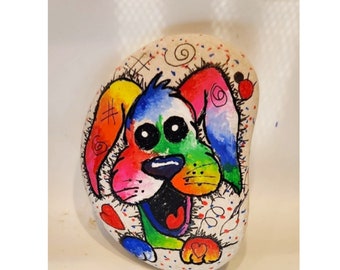 Dog rock WHIMSICAL ,Handmade painted animal. Dog hand painted rock, paper weight