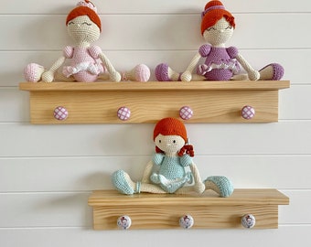Pine Ballerina Shelf. Timber. Ballerina Hooks. Nursery shelf. Kids shelf