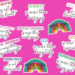 Mental Health Stickers | Waterproof Sticker Pack | Water Bottle Stickers | Mental Health Matters | Self Care Gift | Anxiety Stickers