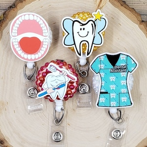 Dentist Badge Reel | Dental Assistant Badge Reel Toothbrush Badge Holder | Tooth Badge Reel | Orthodontist Retractable Badge Reel
