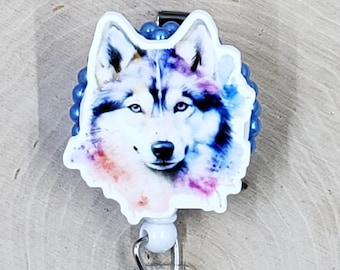 Bobine Badge Husky Sibérien | Badge rétractable pour chiens de traîneau polaire | Support pour carte d'identité de race pour amoureux des chiens | Bobine d'insigne de maman de chien | Bobine pour badge Vet Tech