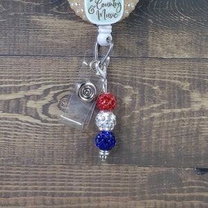 Patriotic Bead Badge Reel Charm | Zipper Charm | Planner Charm | Badge Buddy Charm | USA Badge Holder Charm | Stitch Marker | Lanyard Charm