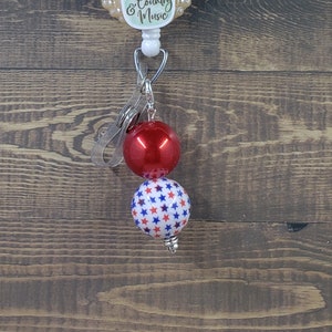 Patriotic Bead Badge Reel Charm | Zipper Charm | Planner Charm | Badge Buddy Charm | USA Badge Holder Charm | Stitch Marker | Lanyard Charm