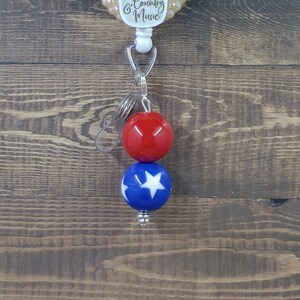 Patriotic Bead Badge Reel Charm | Zipper Charm | Planner Charm | Badge Buddy Charm | USA Badge Holder Charm | Stitch Marker | Lanyard Charm
