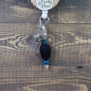 Skull Bead Badge Reel Charm | Zipper Charm | Planner Charm | Badge Buddy Charm | Cute Badge Holder Charm | Stitch Marker | Lanyard Charm